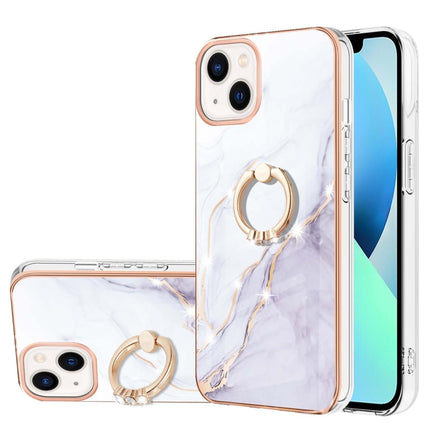 Electroplating Marble Pattern IMD TPU Shockproof Case with Ring Holder For iPhone 13(White 006)-garmade.com