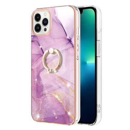 Electroplating Marble Pattern IMD TPU Shockproof Case with Ring Holder For iPhone 13 Pro(Purple 001)-garmade.com