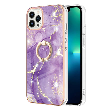 Electroplating Marble Pattern IMD TPU Shockproof Case with Ring Holder For iPhone 13 Pro(Purple 002)-garmade.com