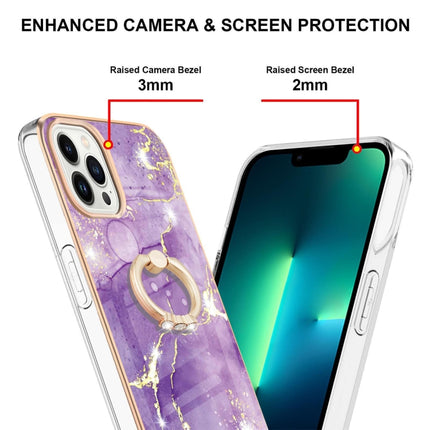 Electroplating Marble Pattern IMD TPU Shockproof Case with Ring Holder For iPhone 13 Pro(Purple 002)-garmade.com