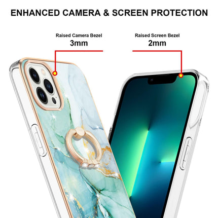 Electroplating Marble Pattern IMD TPU Shockproof Case with Ring Holder For iPhone 13 Pro( Green 003)-garmade.com