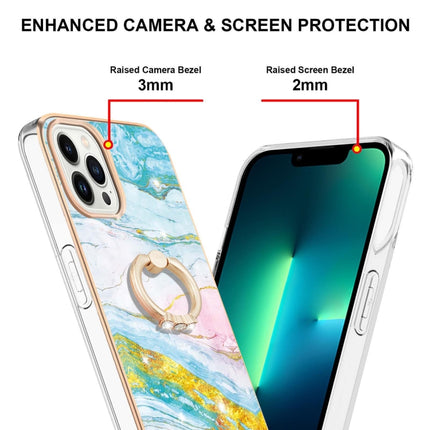 Electroplating Marble Pattern IMD TPU Shockproof Case with Ring Holder For iPhone 13 Pro(Green 004)-garmade.com