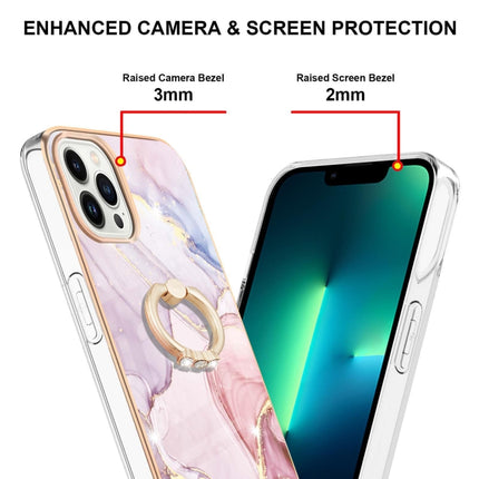 Electroplating Marble Pattern IMD TPU Shockproof Case with Ring Holder For iPhone 13 Pro(Rose Gold 005)-garmade.com