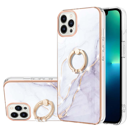 Electroplating Marble Pattern IMD TPU Shockproof Case with Ring Holder For iPhone 13 Pro(White 006)-garmade.com