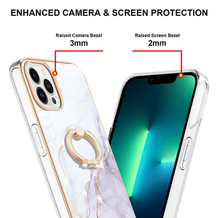 Electroplating Marble Pattern IMD TPU Shockproof Case with Ring Holder For iPhone 13 Pro(White 006)-garmade.com