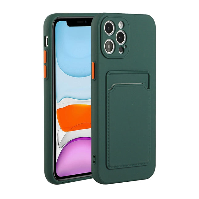 Card Slot Design Shockproof TPU Protective Case For iPhone 13 Pro(Dark Green)-garmade.com