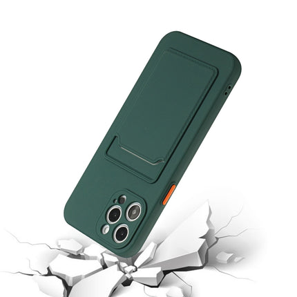 Card Slot Design Shockproof TPU Protective Case For iPhone 13 Pro(Dark Green)-garmade.com
