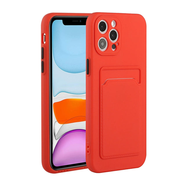 Card Slot Design Shockproof TPU Protective Case For iPhone 13 Pro(Red)-garmade.com