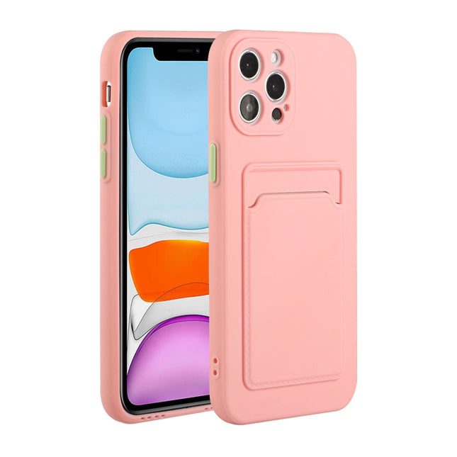 Card Slot Design Shockproof TPU Protective Case For iPhone 13 Pro(Pink)-garmade.com