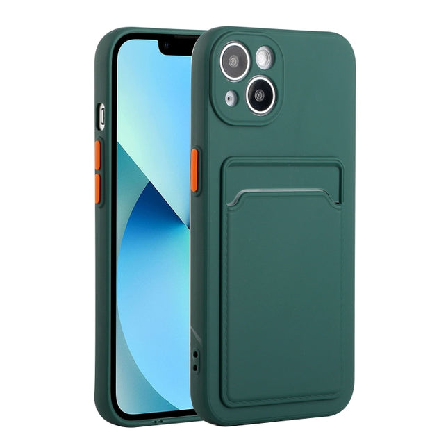 Card Slot Design Shockproof TPU Protective Case For iPhone 13(Dark Green)-garmade.com