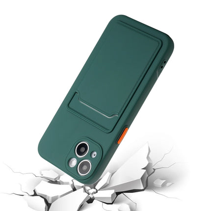 Card Slot Design Shockproof TPU Protective Case For iPhone 13(Dark Green)-garmade.com