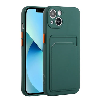 Card Slot Design Shockproof TPU Protective Case For iPhone 13 mini(Dark Green)-garmade.com