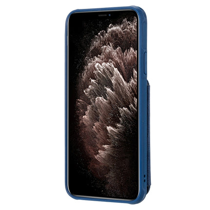 For iPhone 11 Pro Max Dual Buckles Zipper Shockproof Back Cover Protective Case with Holder & Card Slots & Wallet & Lanyard & Photos Frames(Blue)-garmade.com