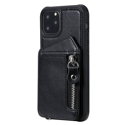 For iPhone 11 Pro Dual Buckles Zipper Shockproof Back Cover Protective Case with Holder & Card Slots & Wallet & Lanyard & Photos Frames(Black)-garmade.com