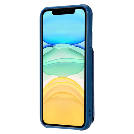 For iPhone 11 Dual Buckles Zipper Shockproof Back Cover Protective Case with Holder & Card Slots & Wallet & Lanyard & Photos Frames(Blue)-garmade.com