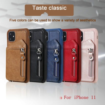 For iPhone 11 Dual Buckles Zipper Shockproof Back Cover Protective Case with Holder & Card Slots & Wallet & Lanyard & Photos Frames(Blue)-garmade.com