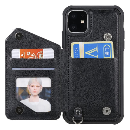 For iPhone 11 Dual Buckles Zipper Shockproof Back Cover Protective Case with Holder & Card Slots & Wallet & Lanyard & Photos Frames(Black)-garmade.com