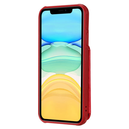 For iPhone 11 Dual Buckles Zipper Shockproof Back Cover Protective Case with Holder & Card Slots & Wallet & Lanyard & Photos Frames(Red)-garmade.com