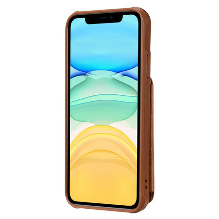 For iPhone 11 Dual Buckles Zipper Shockproof Back Cover Protective Case with Holder & Card Slots & Wallet & Lanyard & Photos Frames(Coffee)-garmade.com