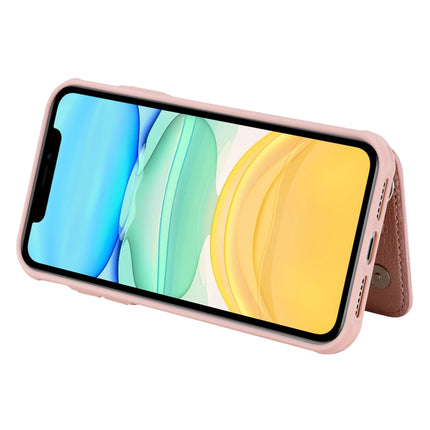 For iPhone 11 Dual Buckles Zipper Shockproof Back Cover Protective Case with Holder & Card Slots & Wallet & Lanyard & Photos Frames(Rose gold)-garmade.com