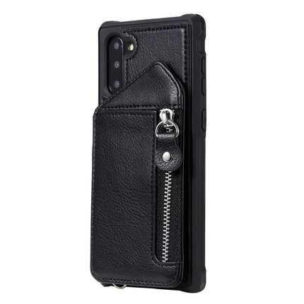 For Galaxy Note 10 Dual Buckles Zipper Shockproof Back Cover Protective Case with Holder & Card Slots & Wallet & Lanyard & Photos Frames(Black)-garmade.com