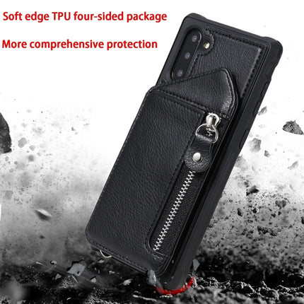 For Galaxy Note 10 Dual Buckles Zipper Shockproof Back Cover Protective Case with Holder & Card Slots & Wallet & Lanyard & Photos Frames(Black)-garmade.com