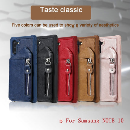 For Galaxy Note 10 Dual Buckles Zipper Shockproof Back Cover Protective Case with Holder & Card Slots & Wallet & Lanyard & Photos Frames(Black)-garmade.com