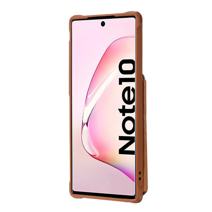 For Galaxy Note 10 Dual Buckles Zipper Shockproof Back Cover Protective Case with Holder & Card Slots & Wallet & Lanyard & Photos Frames(Coffee)-garmade.com