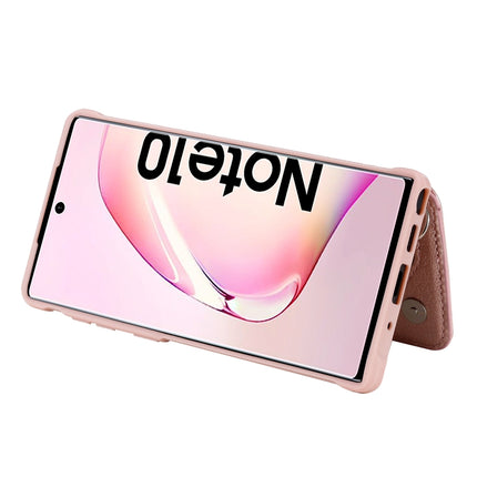 For Galaxy Note 10 Dual Buckles Zipper Shockproof Back Cover Protective Case with Holder & Card Slots & Wallet & Lanyard & Photos Frames(Rose gold)-garmade.com