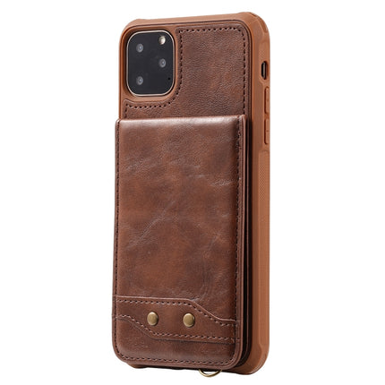 For iPhone 11 Pro Max Vertical Flip Wallet Shockproof Back Cover Protective Case with Holder & Card Slots & Lanyard & Photos Frames(Coffee)-garmade.com