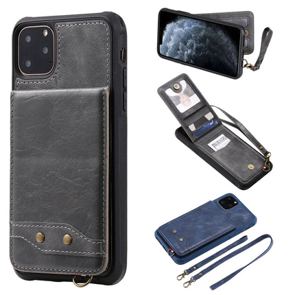 For iPhone 11 Pro Max Vertical Flip Wallet Shockproof Back Cover Protective Case with Holder & Card Slots & Lanyard & Photos Frames(Grey)-garmade.com
