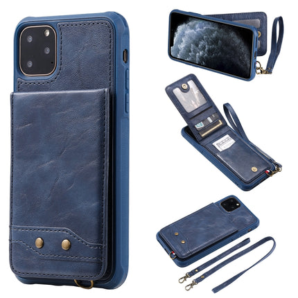 For iPhone 11 Pro Max Vertical Flip Wallet Shockproof Back Cover Protective Case with Holder & Card Slots & Lanyard & Photos Frames(Blue)-garmade.com