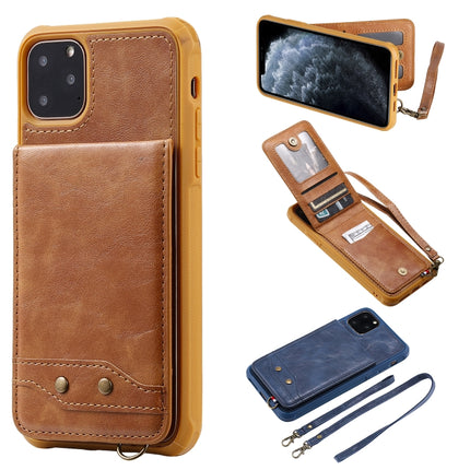 For iPhone 11 Pro Max Vertical Flip Wallet Shockproof Back Cover Protective Case with Holder & Card Slots & Lanyard & Photos Frames(Brown)-garmade.com