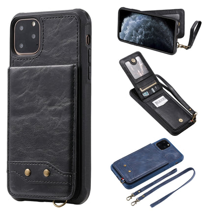 For iPhone 11 Pro Max Vertical Flip Wallet Shockproof Back Cover Protective Case with Holder & Card Slots & Lanyard & Photos Frames(Black)-garmade.com
