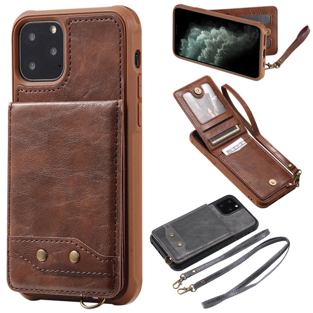 For iPhone 11 Pro Vertical Flip Wallet Shockproof Back Cover Protective Case with Holder & Card Slots & Lanyard & Photos Frames(Coffee)-garmade.com