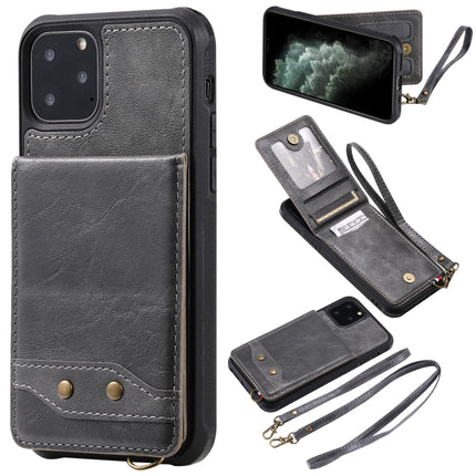 For iPhone 11 Pro Vertical Flip Wallet Shockproof Back Cover Protective Case with Holder & Card Slots & Lanyard & Photos Frames(Grey)-garmade.com
