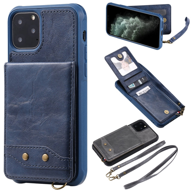 For iPhone 11 Pro Vertical Flip Wallet Shockproof Back Cover Protective Case with Holder & Card Slots & Lanyard & Photos Frames(Blue)-garmade.com
