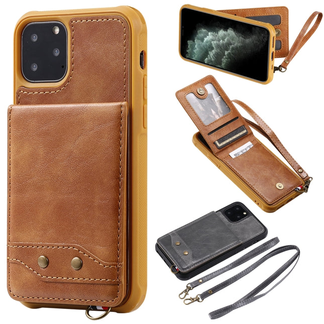 For iPhone 11 Pro Vertical Flip Wallet Shockproof Back Cover Protective Case with Holder & Card Slots & Lanyard & Photos Frames(Brown)-garmade.com