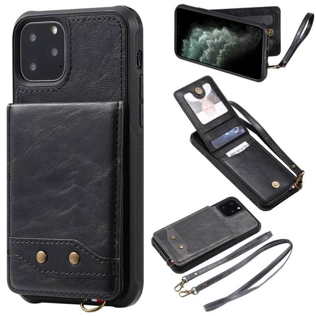 For iPhone 11 Pro Vertical Flip Wallet Shockproof Back Cover Protective Case with Holder & Card Slots & Lanyard & Photos Frames(Black)-garmade.com