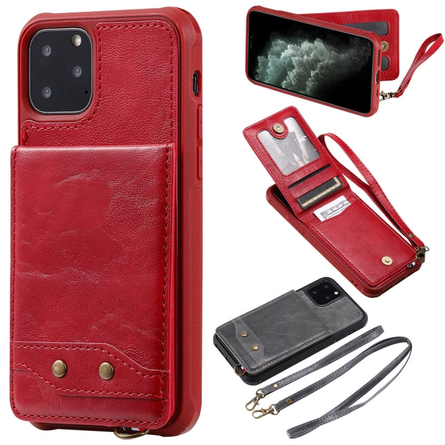 For iPhone 11 Pro Vertical Flip Wallet Shockproof Back Cover Protective Case with Holder & Card Slots & Lanyard & Photos Frames(Red)-garmade.com