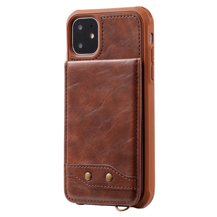 For iPhone 11 Vertical Flip Wallet Shockproof Back Cover Protective Case with Holder & Card Slots & Lanyard & Photos Frames(Coffee)-garmade.com