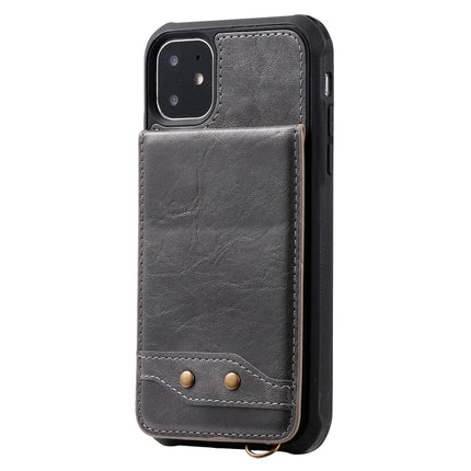 For iPhone 11 Vertical Flip Wallet Shockproof Back Cover Protective Case with Holder & Card Slots & Lanyard & Photos Frames(Grey)-garmade.com