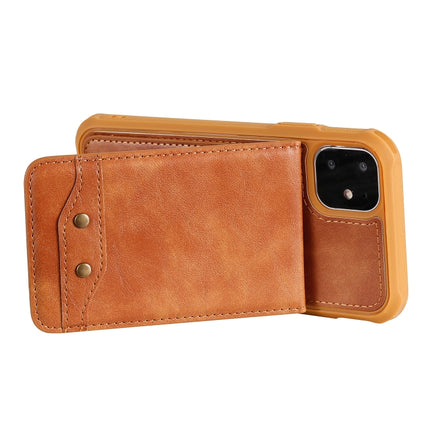 For iPhone 11 Vertical Flip Wallet Shockproof Back Cover Protective Case with Holder & Card Slots & Lanyard & Photos Frames(Brown)-garmade.com