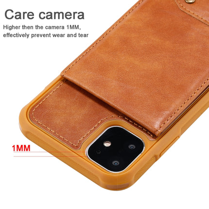 For iPhone 11 Vertical Flip Wallet Shockproof Back Cover Protective Case with Holder & Card Slots & Lanyard & Photos Frames(Brown)-garmade.com