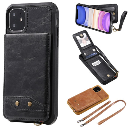 For iPhone 11 Vertical Flip Wallet Shockproof Back Cover Protective Case with Holder & Card Slots & Lanyard & Photos Frames(Black)-garmade.com