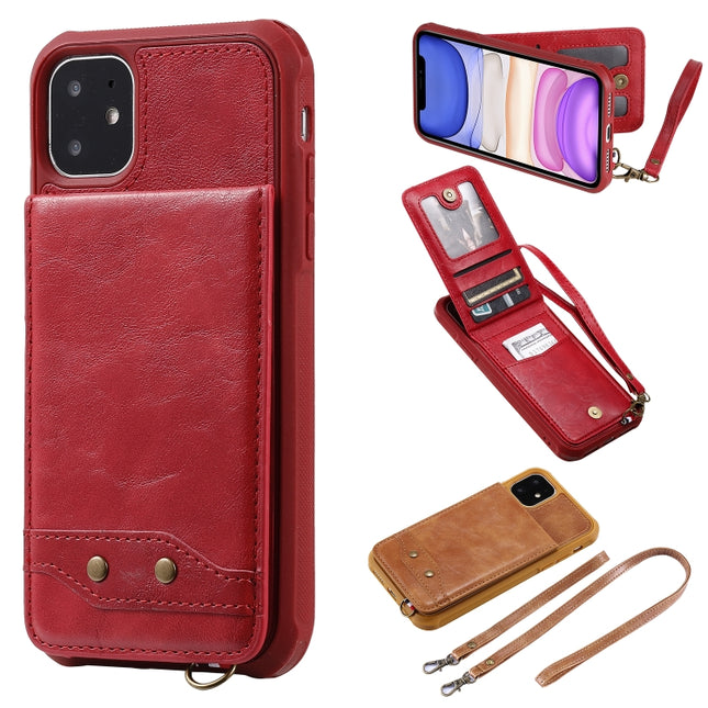 For iPhone 11 Vertical Flip Wallet Shockproof Back Cover Protective Case with Holder & Card Slots & Lanyard & Photos Frames(Red)-garmade.com