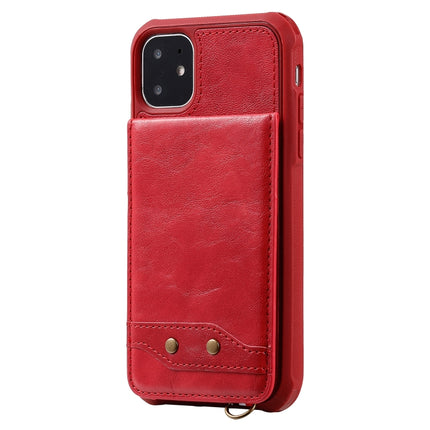 For iPhone 11 Vertical Flip Wallet Shockproof Back Cover Protective Case with Holder & Card Slots & Lanyard & Photos Frames(Red)-garmade.com