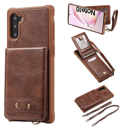 For Galaxy Note 10 Vertical Flip Wallet Shockproof Back Cover Protective Case with Holder & Card Slots & Lanyard & Photos Frames(Coffee)-garmade.com