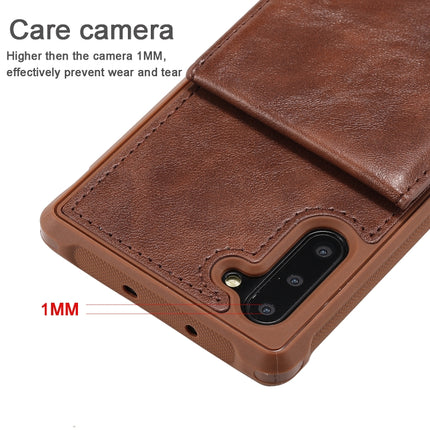 For Galaxy Note 10 Vertical Flip Wallet Shockproof Back Cover Protective Case with Holder & Card Slots & Lanyard & Photos Frames(Coffee)-garmade.com