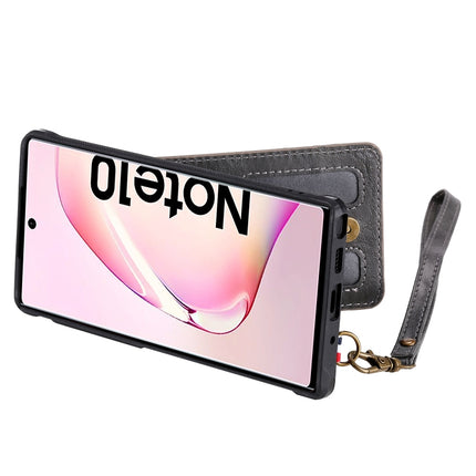For Galaxy Note 10 Vertical Flip Wallet Shockproof Back Cover Protective Case with Holder & Card Slots & Lanyard & Photos Frames(Gray)-garmade.com